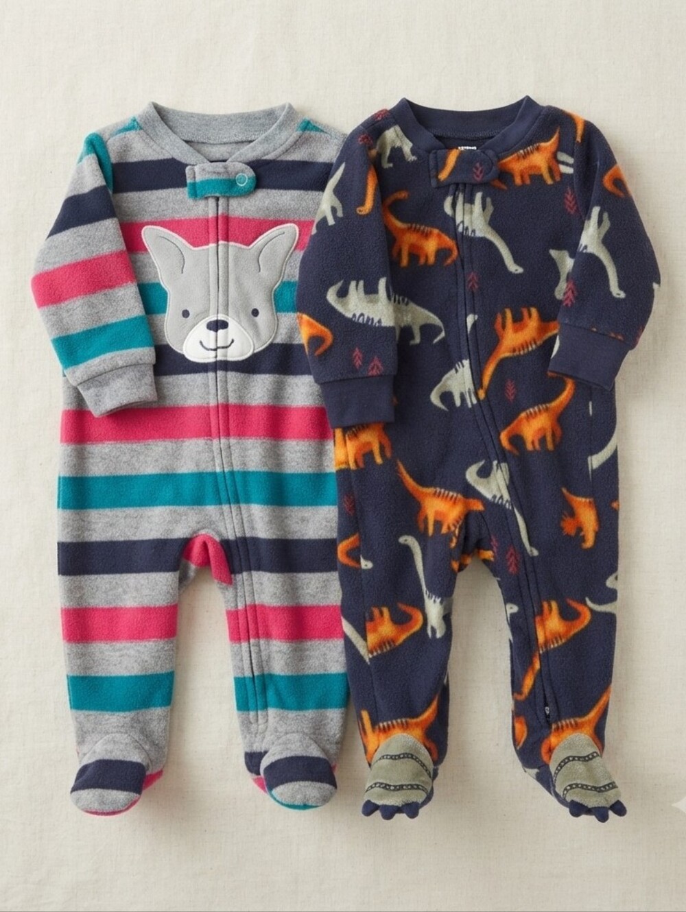 Carter's Striped and Dinosaur Footies - Gray, Blue, Red, Orange